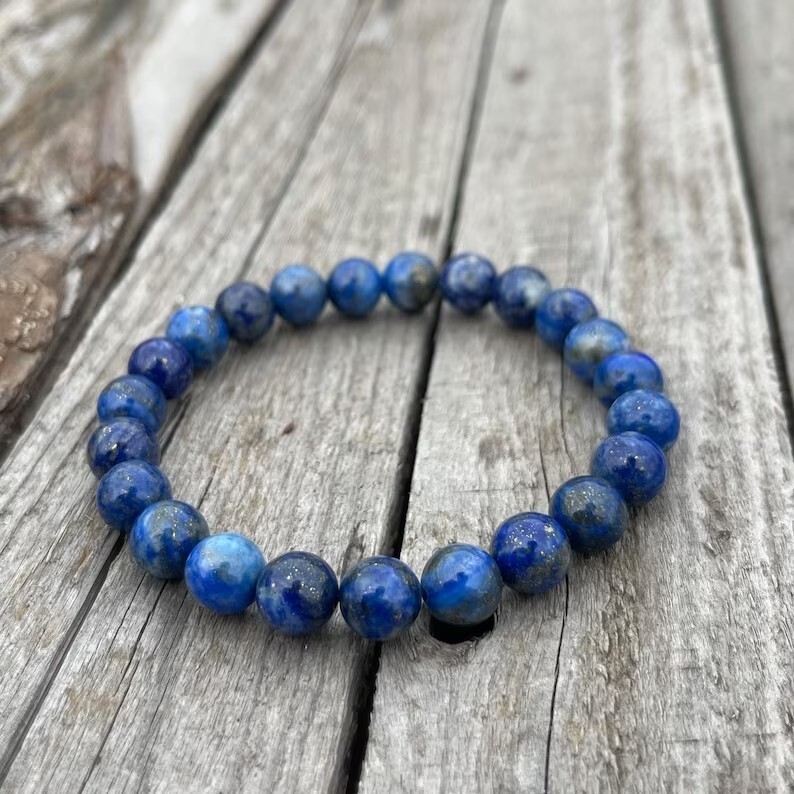 Handmade Natural Lapis Lazuli Elastic Stretch Bracelet – 8mm Round Gemstone Bead