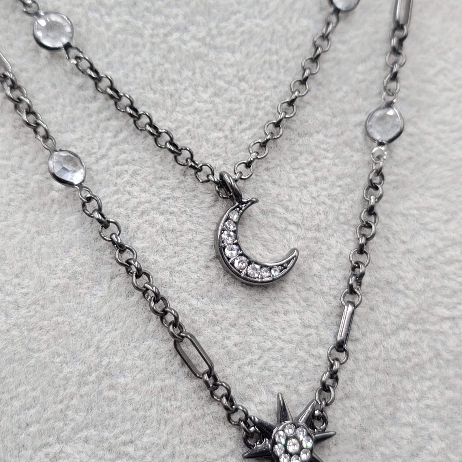WHBM Celestial Layered Y Drop Necklace Gunmetal Gray 20″+