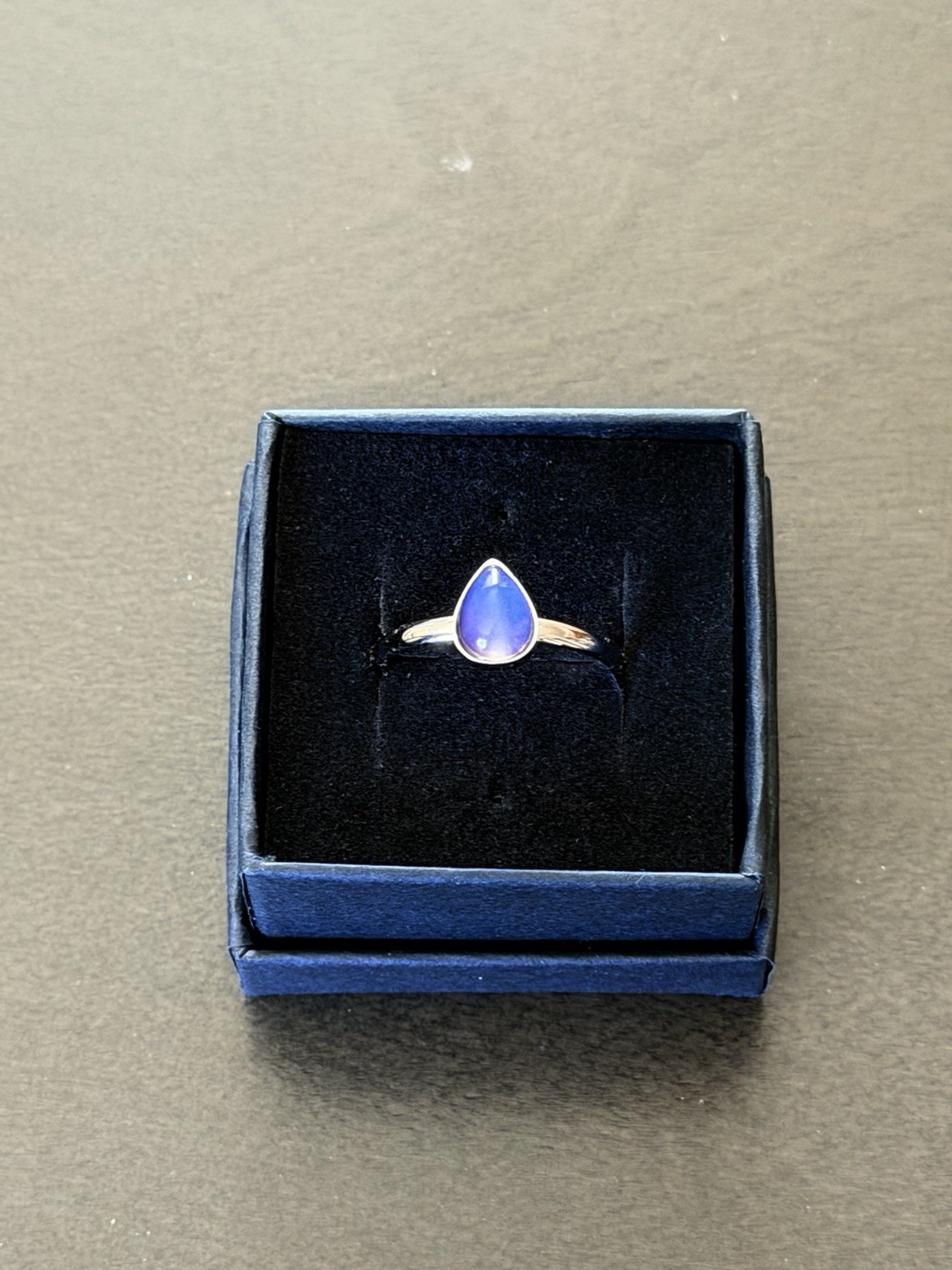 Teardrop Stone Pear Shape Bezel Stainless Steel Silver Mood Ring Size 12