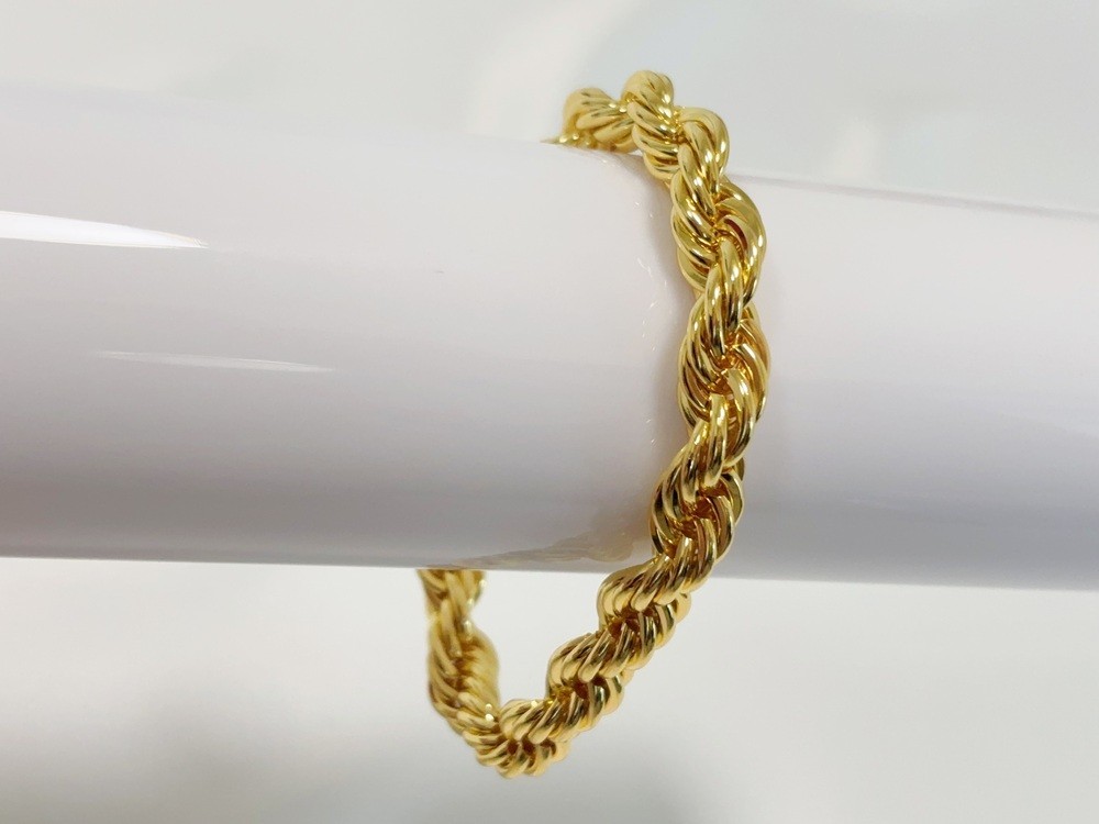 14k Yellow Gold Solid 10mm Diamond Cut Rope Chain Italian Bracelet Mens 7.5″