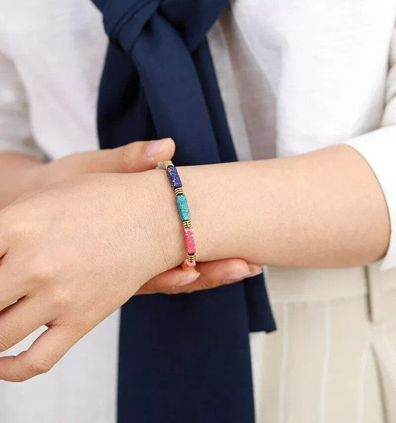 2025HOT Handmade Seven Chakra Jasper Stone Women Lucky Bracelet Birthday Gift
