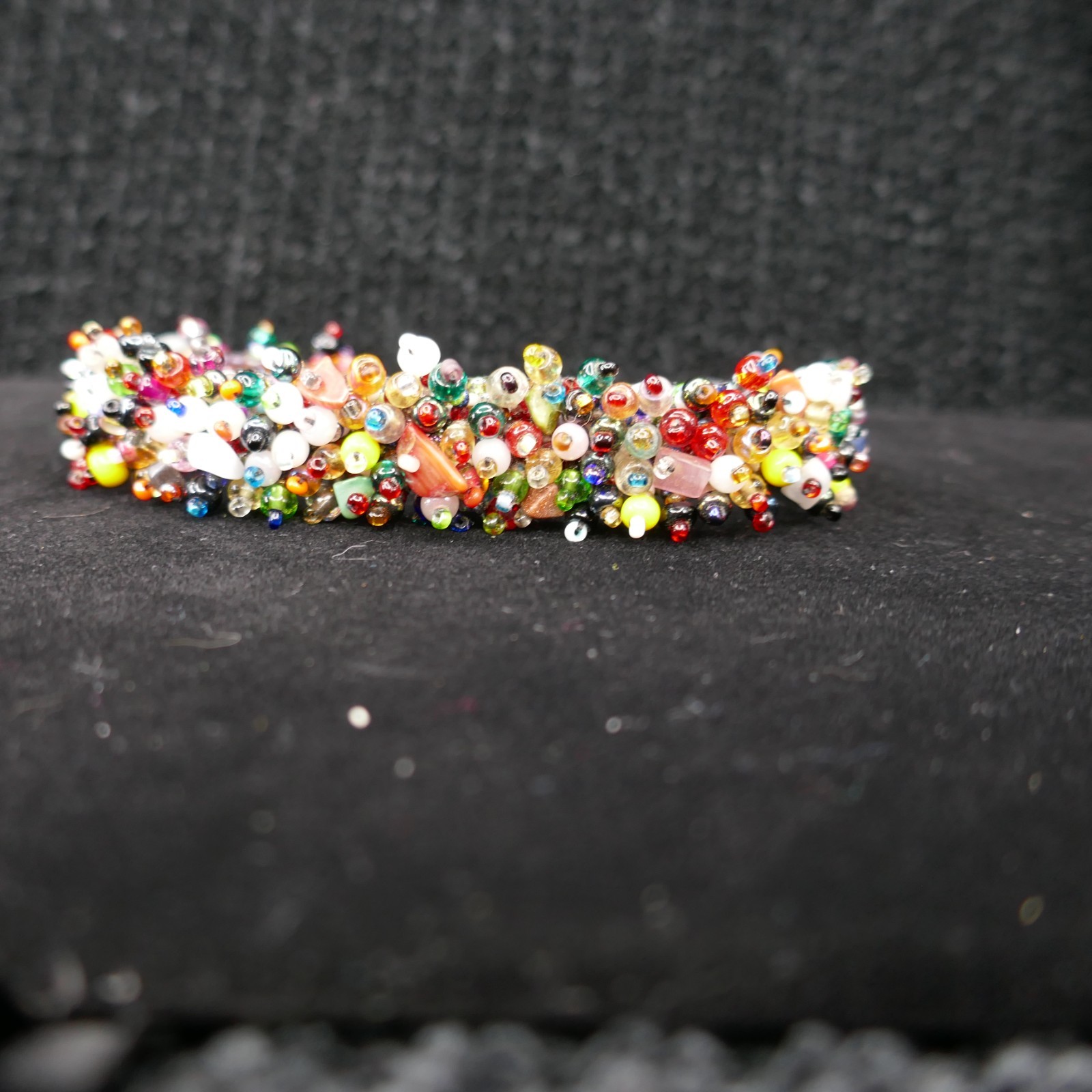 Beaded Confetti Cluster Cuff Bracelet Toggle Multi Color Glass Boho 7-8 inch
