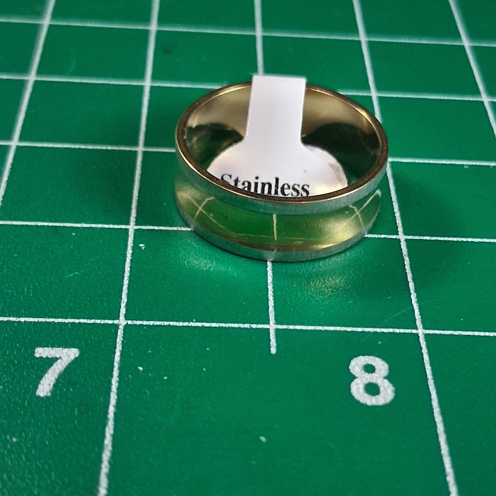 Brushed Stainless Steel Size 7.75 Single Concave Gold Tone Groove Band Ring