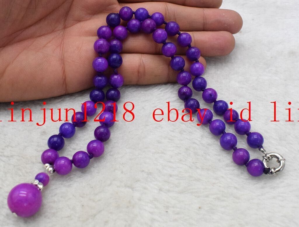 Charming 10mm Natural Purple Sugilite Gemstone Round Bead (14mm)Pendant Necklace