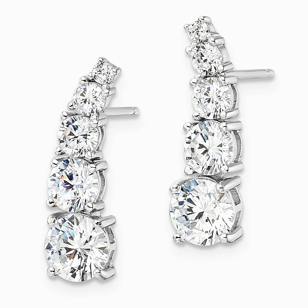 Sterling Silver Rhodium-Plated Polished Graduated CZ Post Earrings