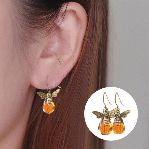 Honey Bee Drop Honey Gold Earrings
