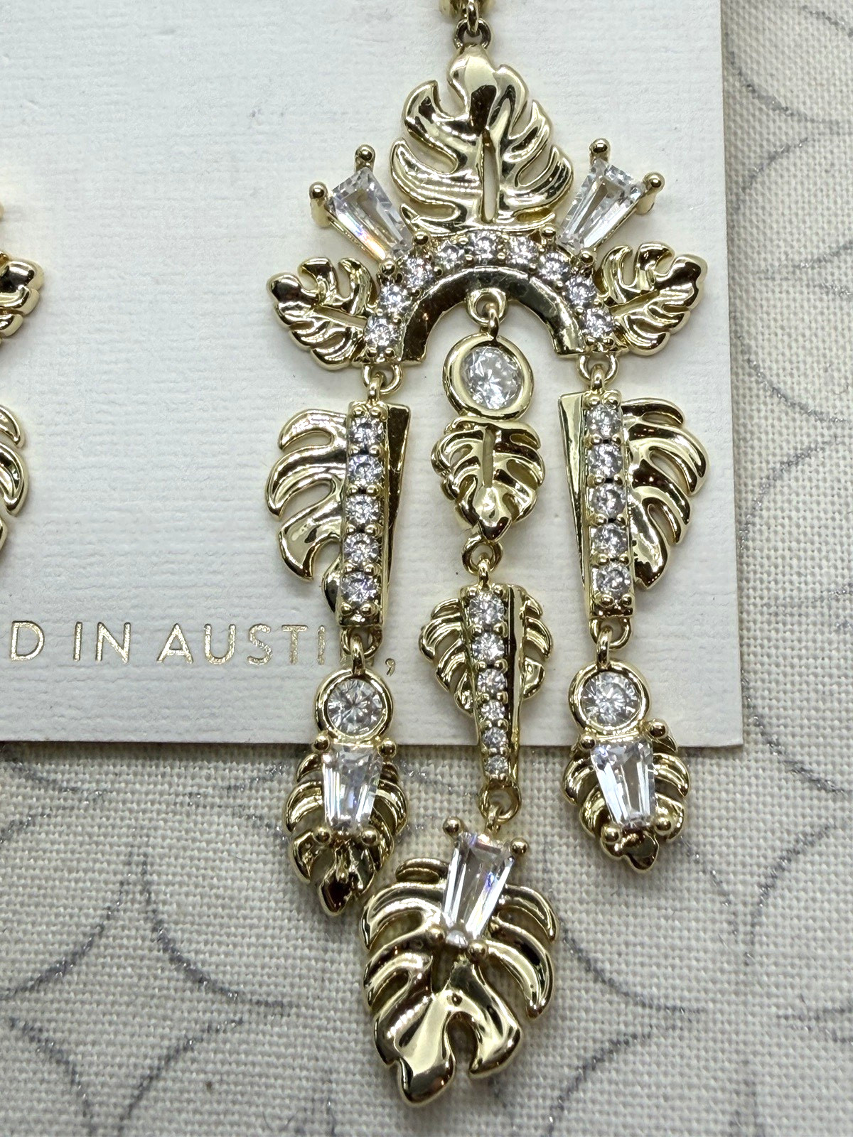 Target Kendra Scott Leigh Monstera Leaf Statement Earrings Gold Tone Crystals (B