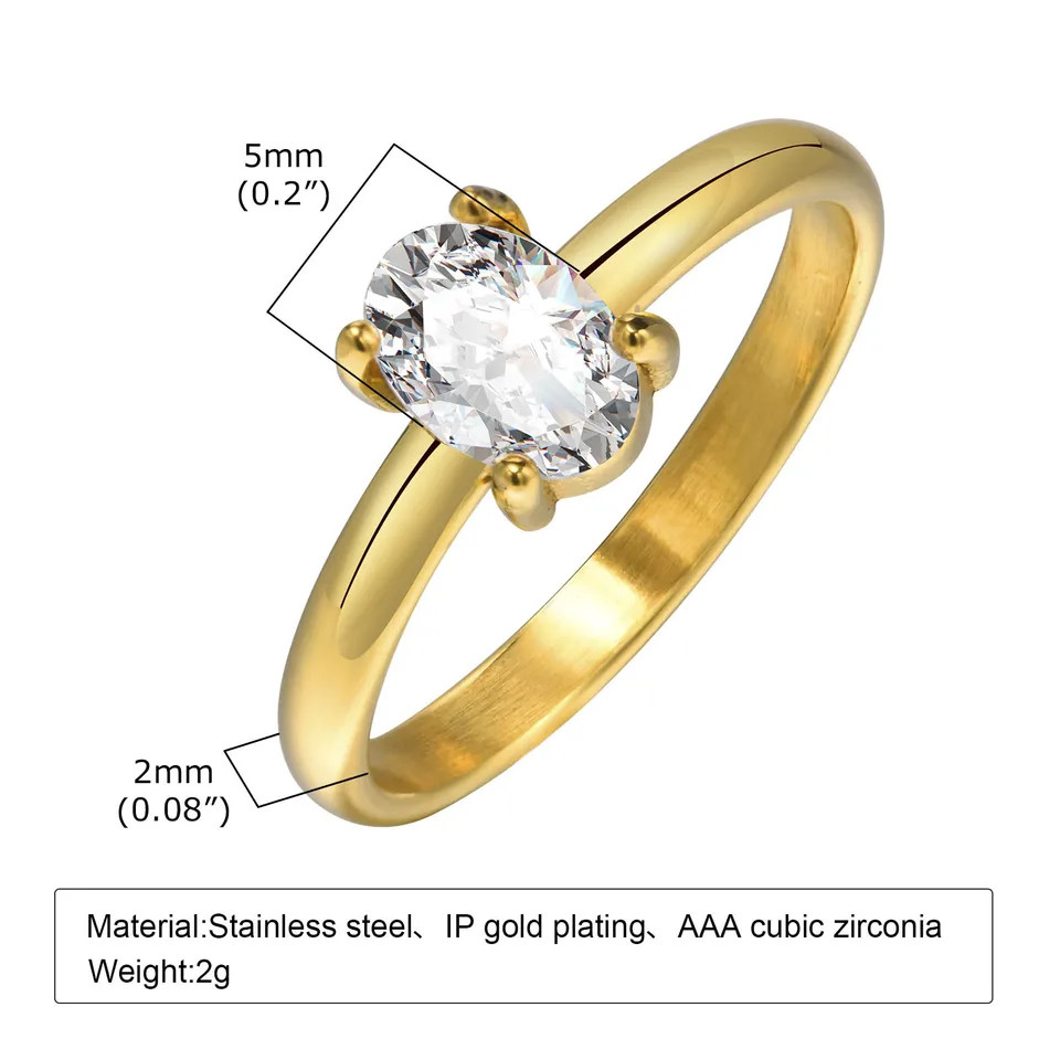 Engagement Ring Stainless Steel Gold Plated Simulated Zirconia Women Jewelry