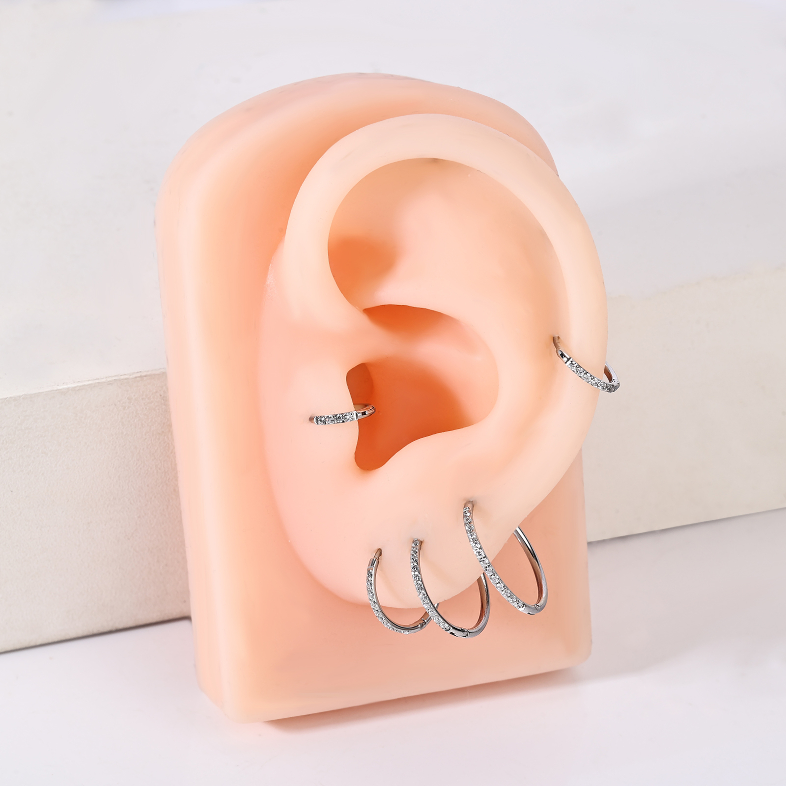 16G Stainless Steel Hoop Earrings CZ Hinged Clicker Nose Rings Helix Piericng