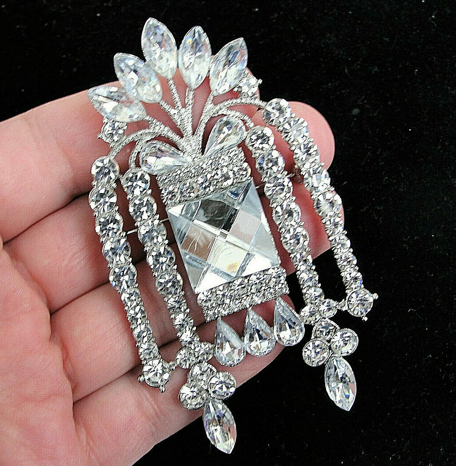 PRINCESS Mirror Square JEWEL Rhinestone WINDOW Brooch Vintage Style Elegant 3.5″