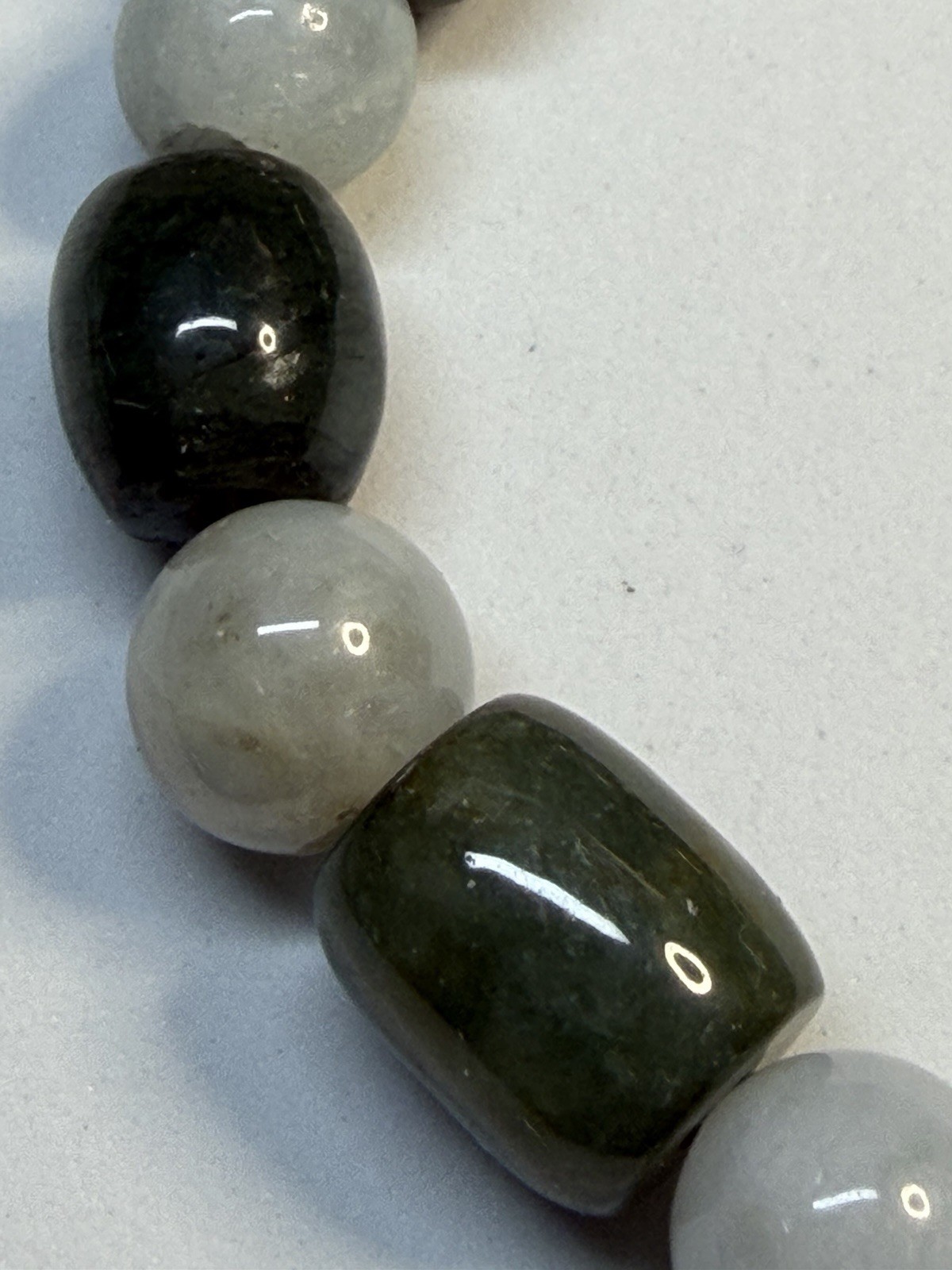 Vintage Natural Green Nephrite Jade & Agate Barrel Bead Toggle Bracelet 19.5cm
