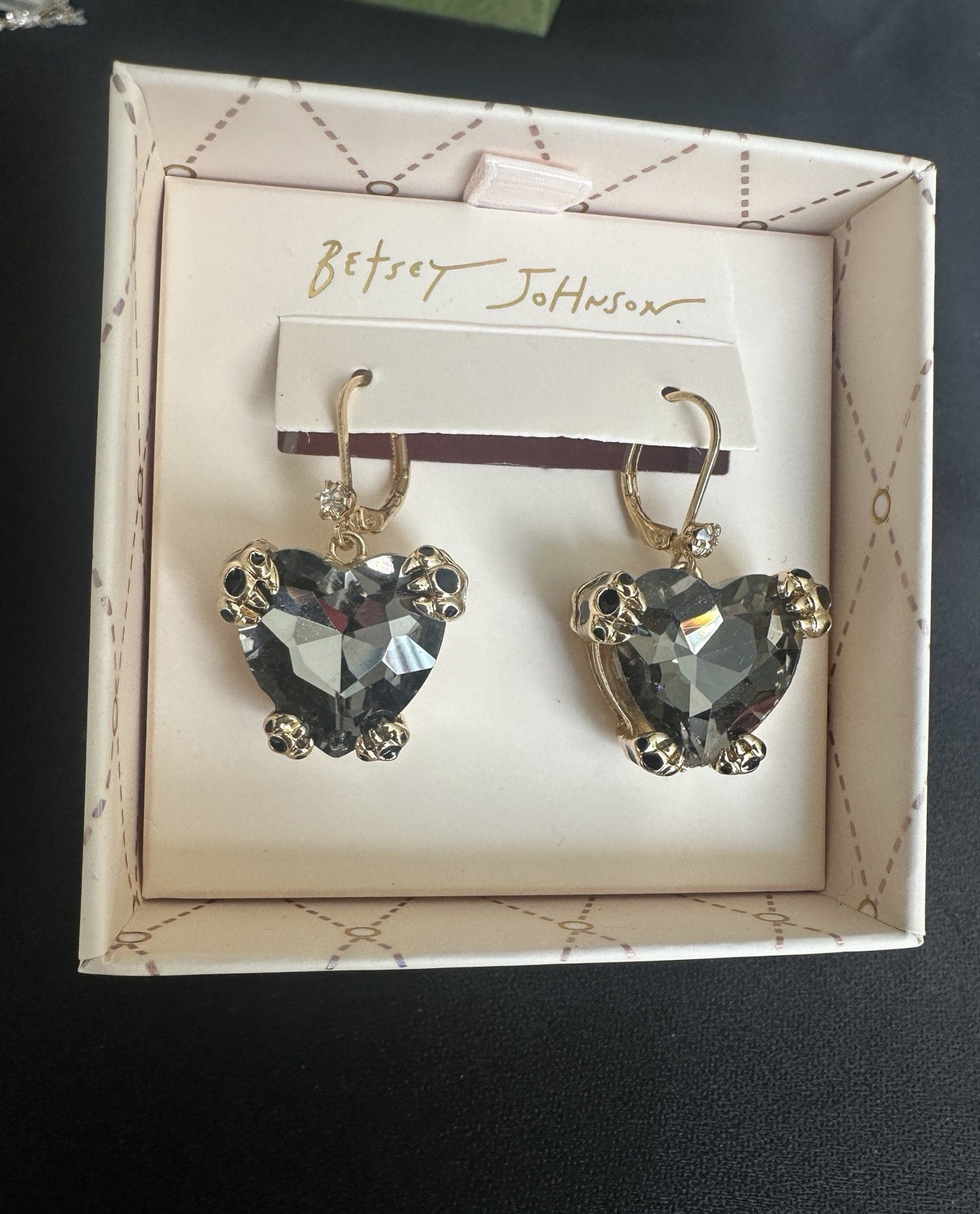 Betsey Johnson Heat In Tiger Paws Crystal Earrings / Smoky Quartz/ Boxed