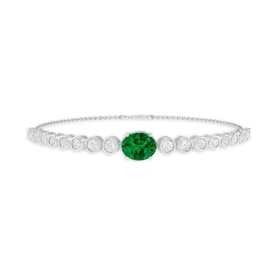 7 Ct Emerald Cut Simulated Emerald Women Tennis Bracelet 14K White Gold Plated