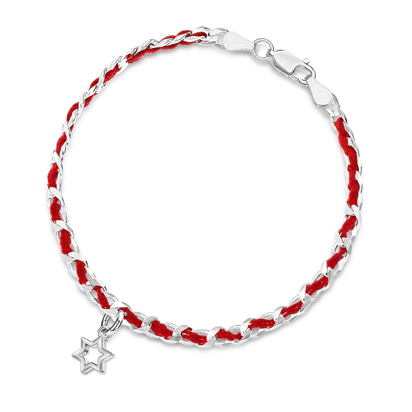 Red String Star of David Bracelet 925 Sterling Silver Adjustable 7″