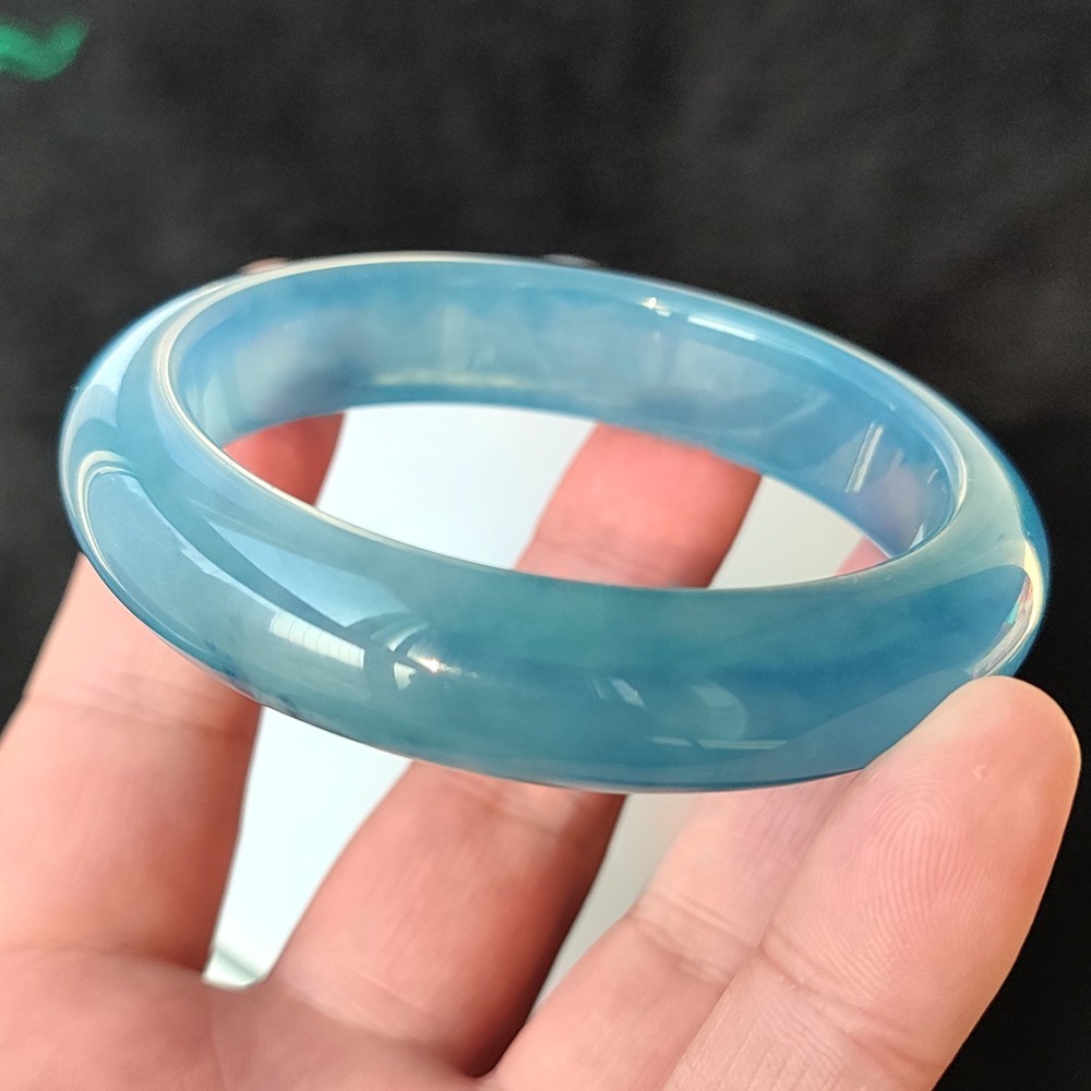 Certified Ice BlueWater 58mm Natural Burma Jade jadeite Bangle Bracelet