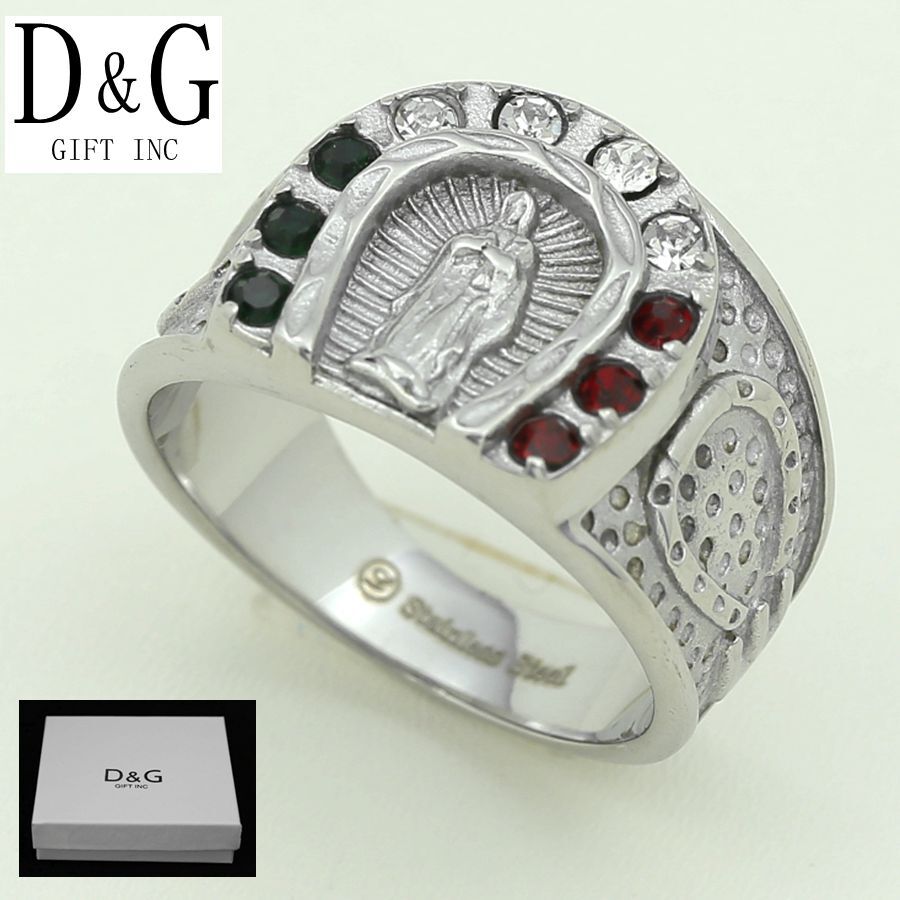 DG Men’s Stainless Steel Silver VIRGIN MARY CZ Stone Rings 8 9 10 11 12 13 Box