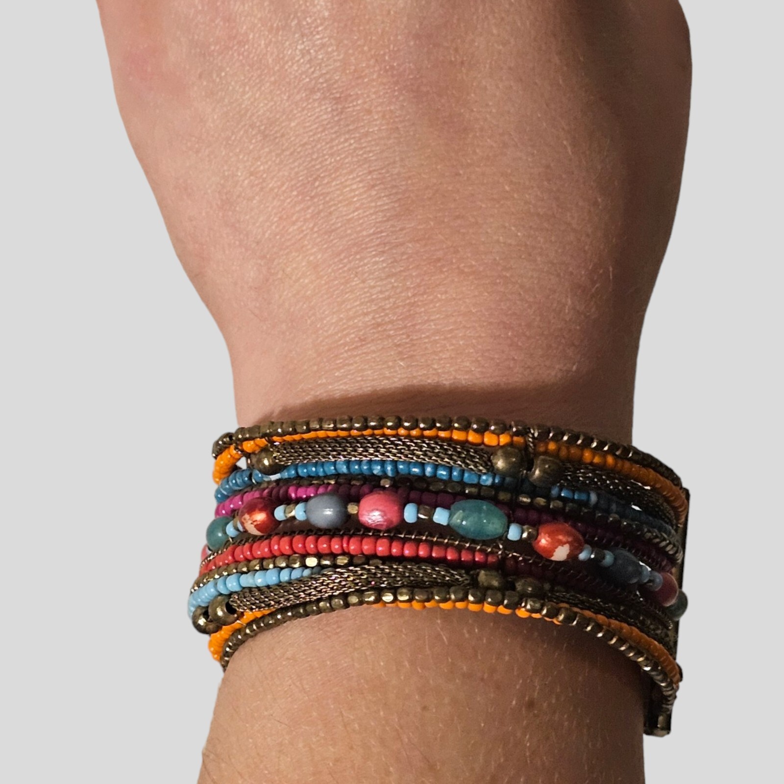 Beaded Wire Cuff Multi Band Bangle Bracelet Beads One Size Fits Most