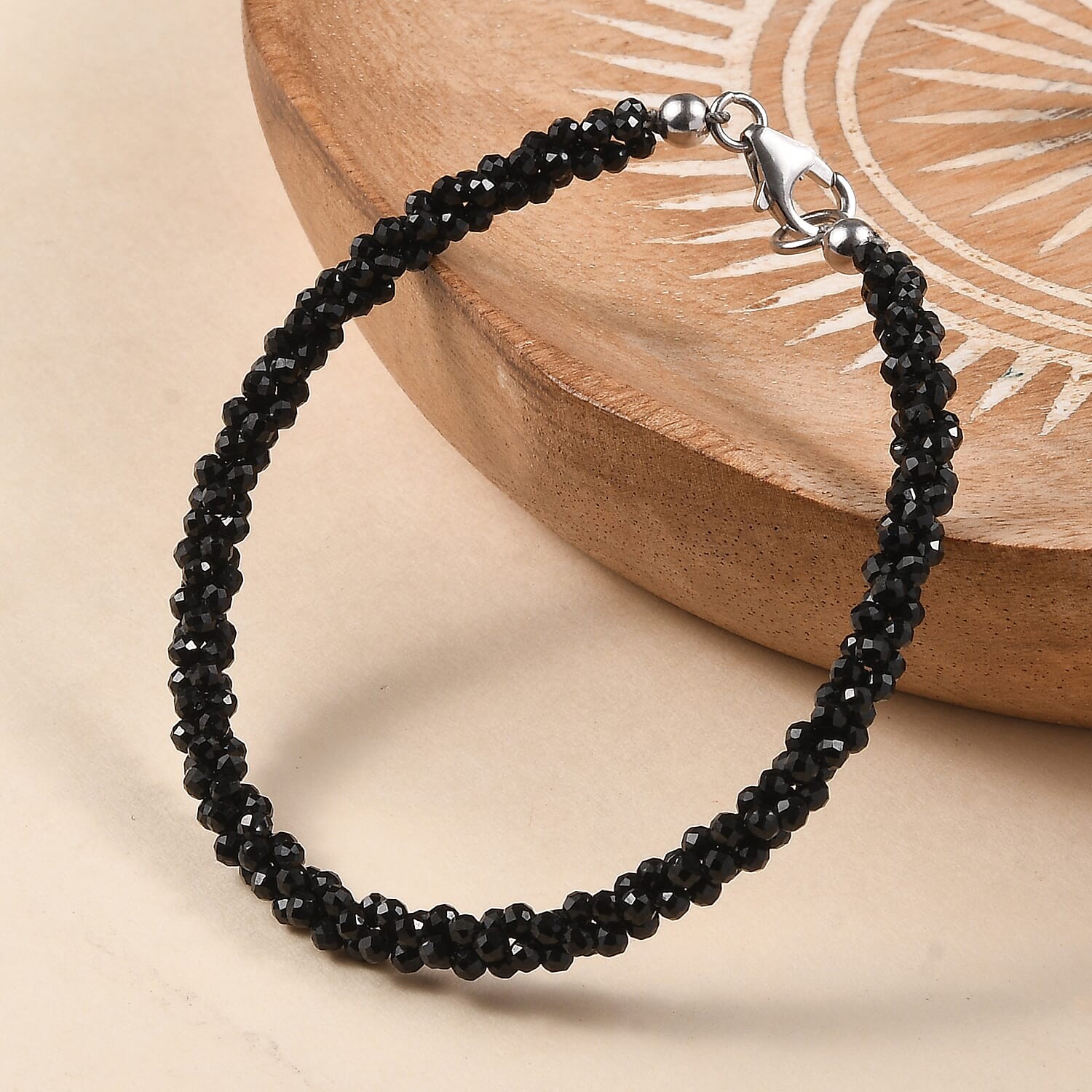 Black Spinel 27.00 ctw Twisted Bracelet in Rhodium Sterling Silver 7.25 In