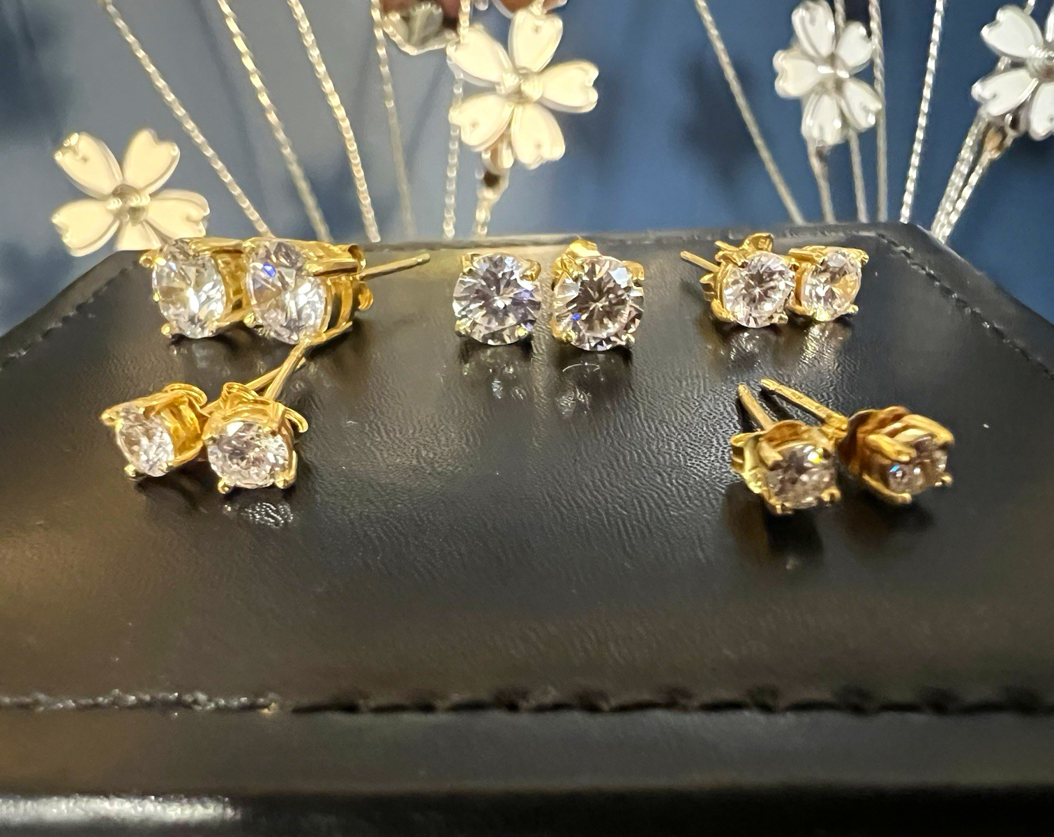 Marked Gold Over 925 Round Clear CZ Stud Earrings Lot, Prong Set Marked Thai FAS