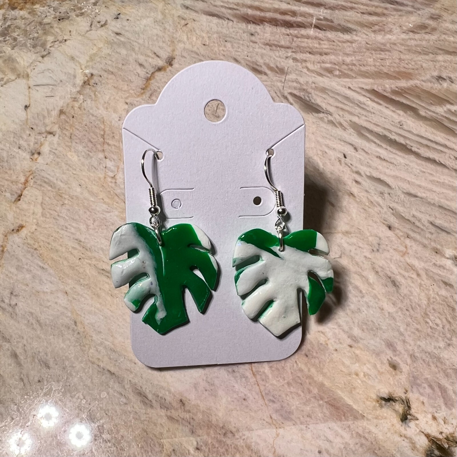 MONSTERA CLAY EARRINGS HANDMADE, GLAZED GREAT GIFT IDEA (SELECT FROM PHOTOS) #1