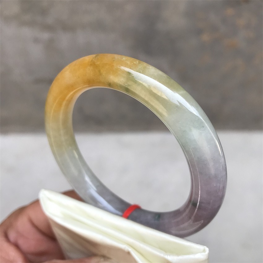 51.5MM Natural Ice Lavender Yellow Jadeite Jade Bracelet Emerald Jade Bracelet
