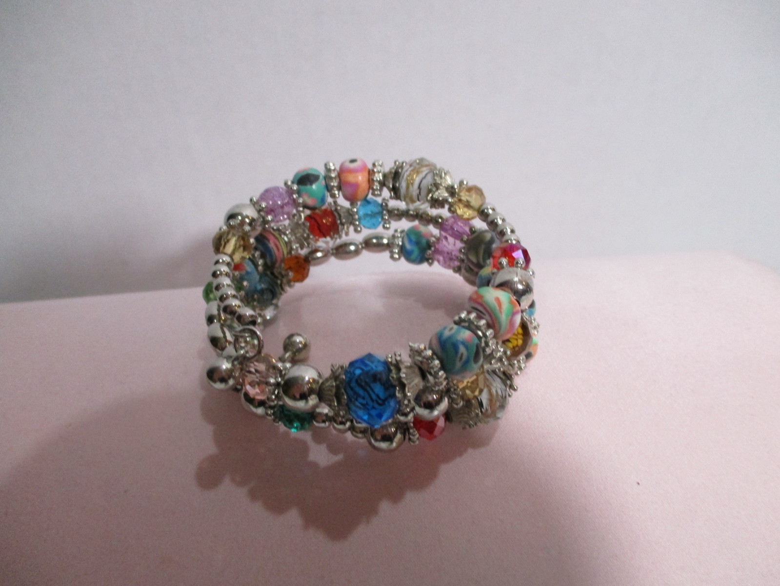 Premire Designs 3 Row Memory Wire Mixed Colorful Beaded Glass Metal Bracelet