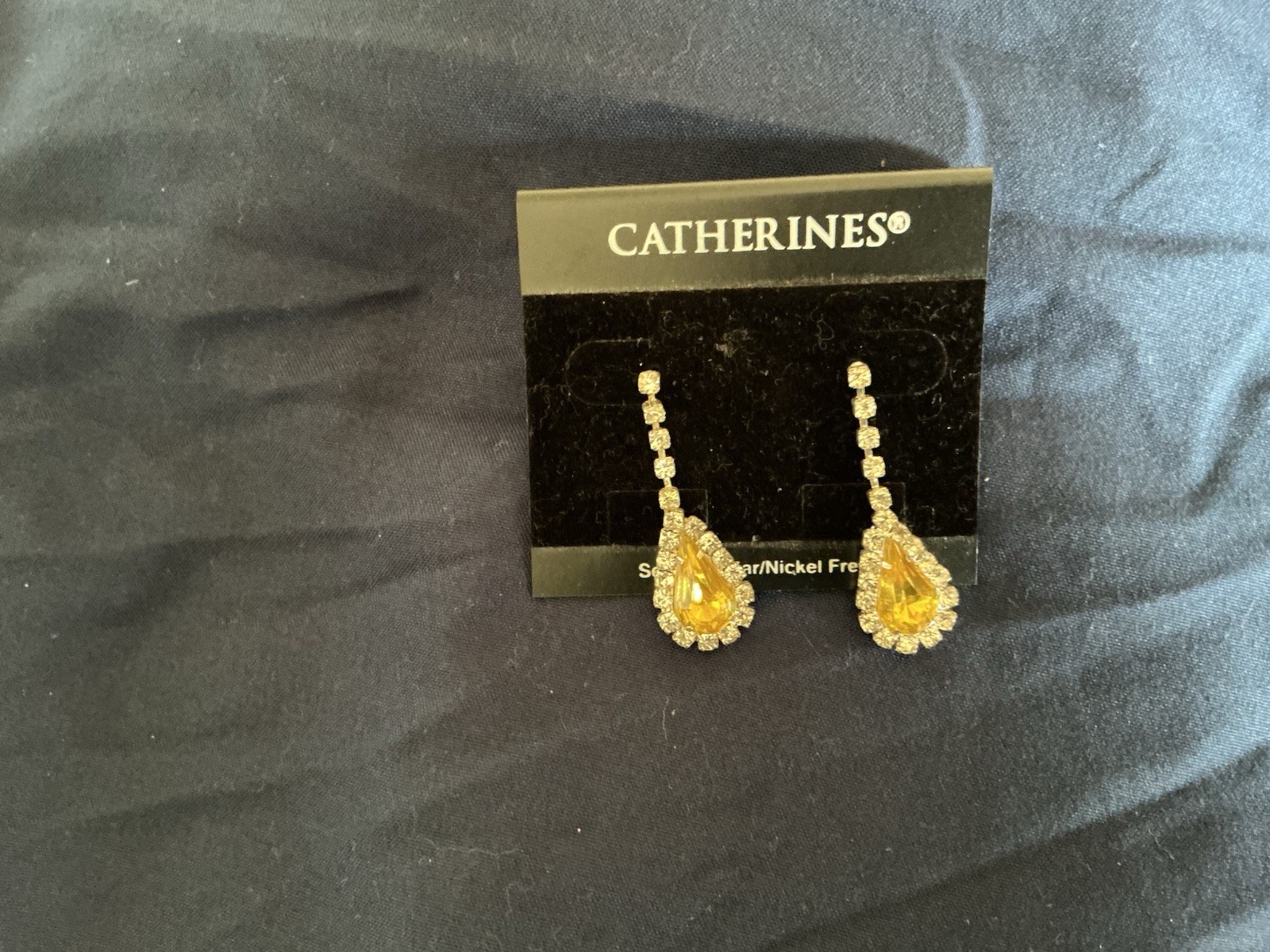 Catherines Nickel-Free Yellow Crystal Teardrop Halo Dangle Earrings