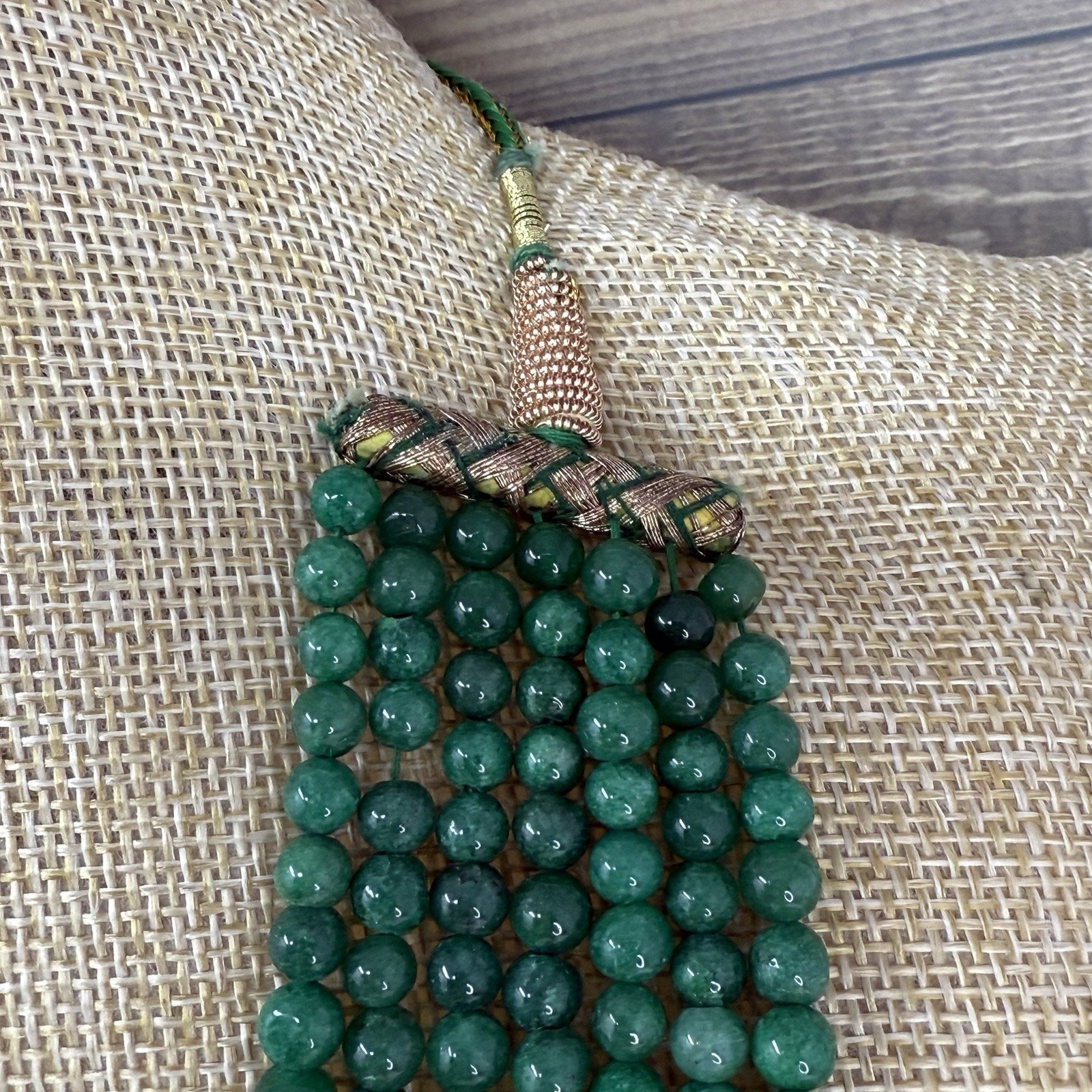 Vintage Green Emerald Gemstone 7 Multi Strand Beaded Necklace