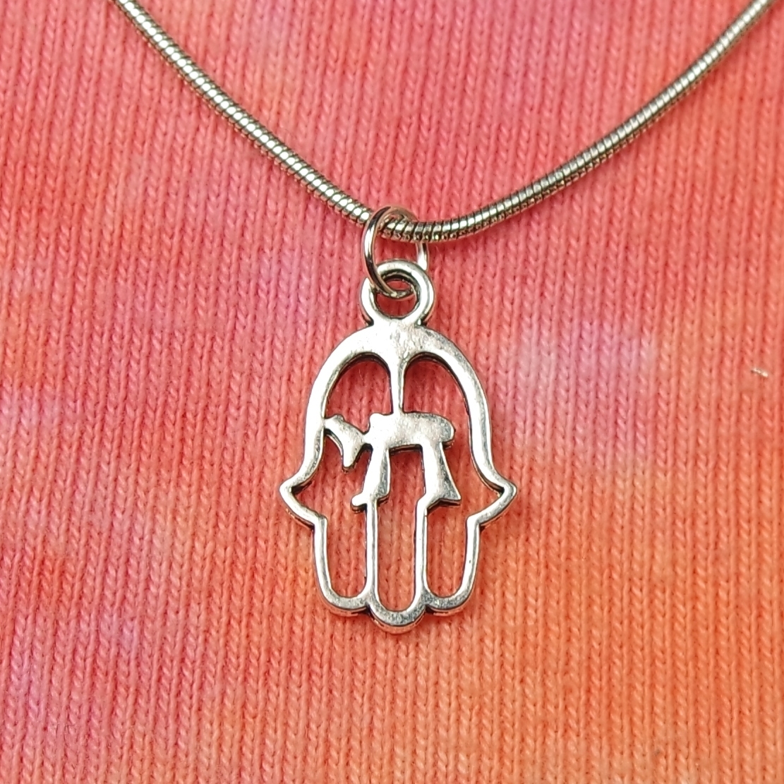 Chai in Hamsa Necklace pick 16 to 36″ Life Shabbat Judaica Judaism mitzvah nb