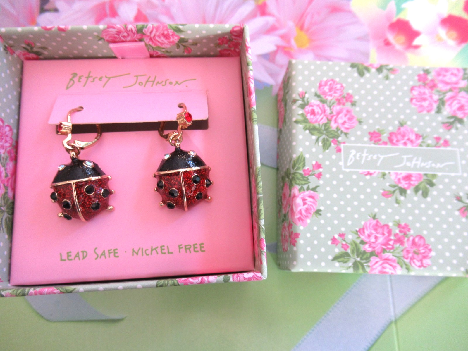 Betsey Johnson Authentic Lady Bug Lever Back Earrings NIB