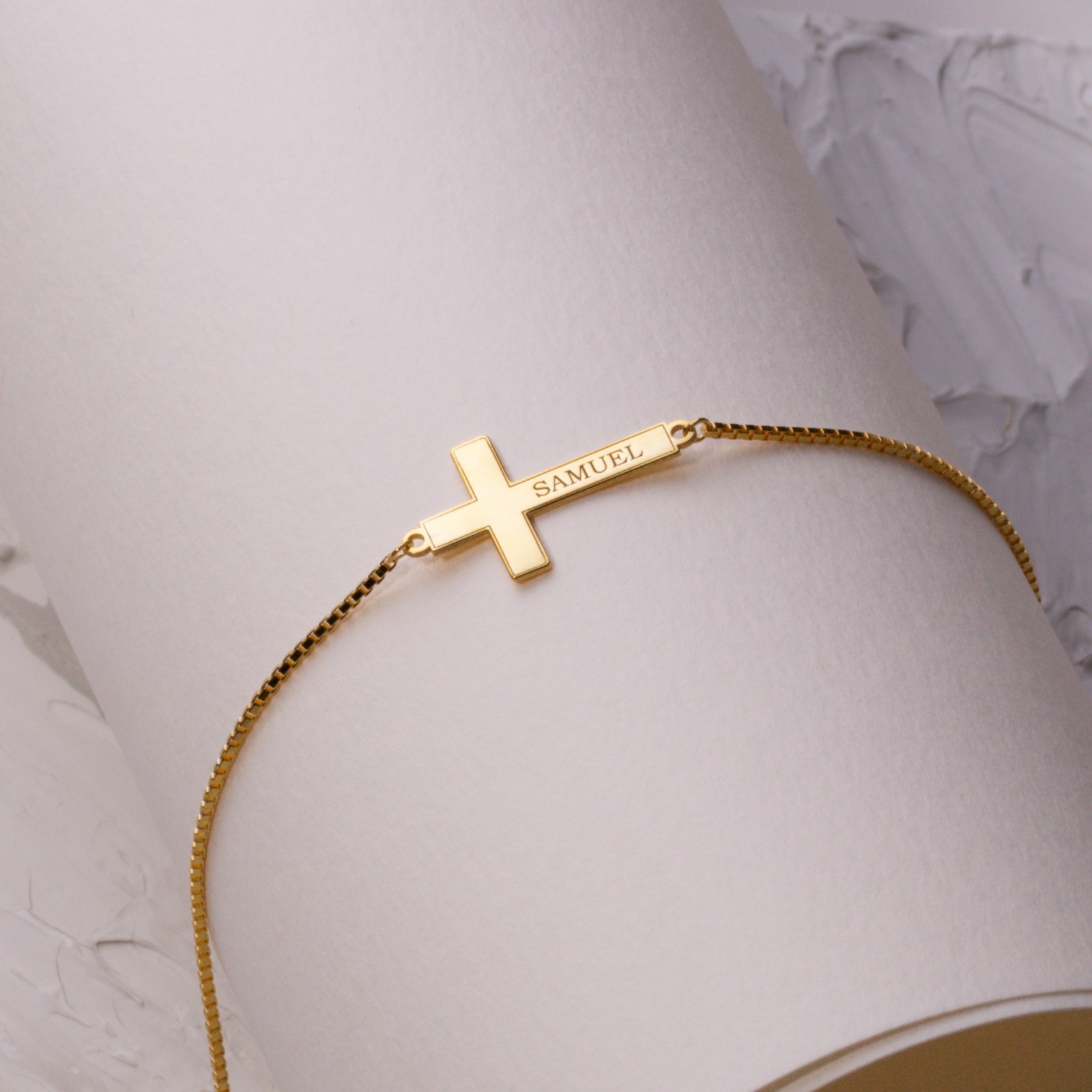 Custom Engraved Cross Bracelet 925 Sterling Silver Gold/Rose Gold/Silver