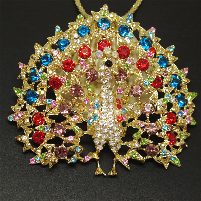 New Colorful Crystal Bling Peacock Animal Pendant Holiday gifts Chain Necklace