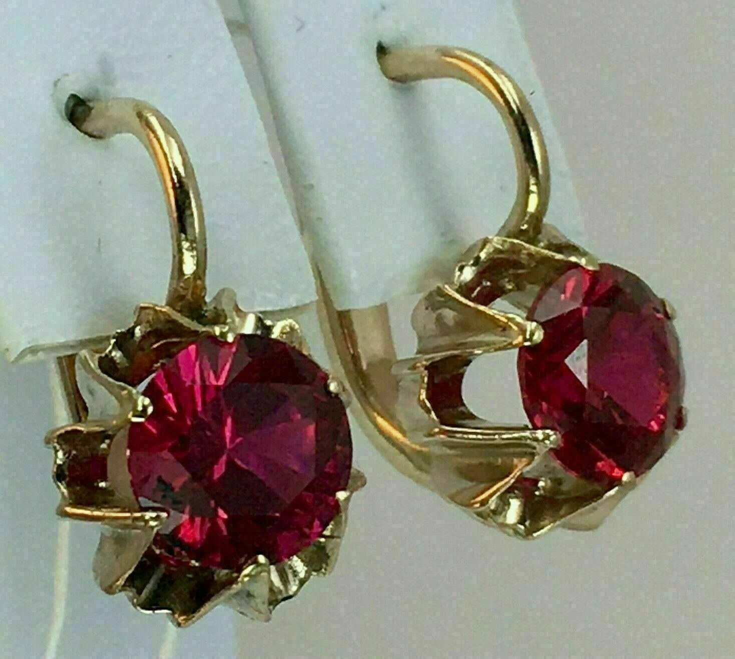 4Ct Simulated Red Ruby Solitaire Drop & Dangle Earrings 14k Yellow Gold Plated