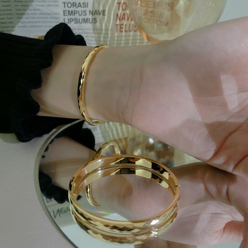 4/6mm Woman 18k Gold Plated Stainless Steel Rhombus Polish Bracelet Bangle Cuff