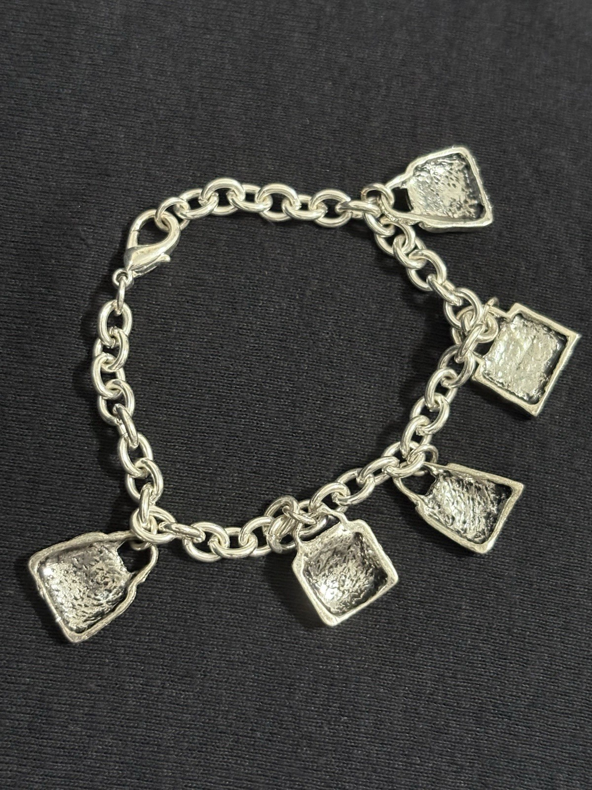 Vintage Silver Tone Handbag Charm Bracelet Purse Fashion Charms Toggle Style 7”