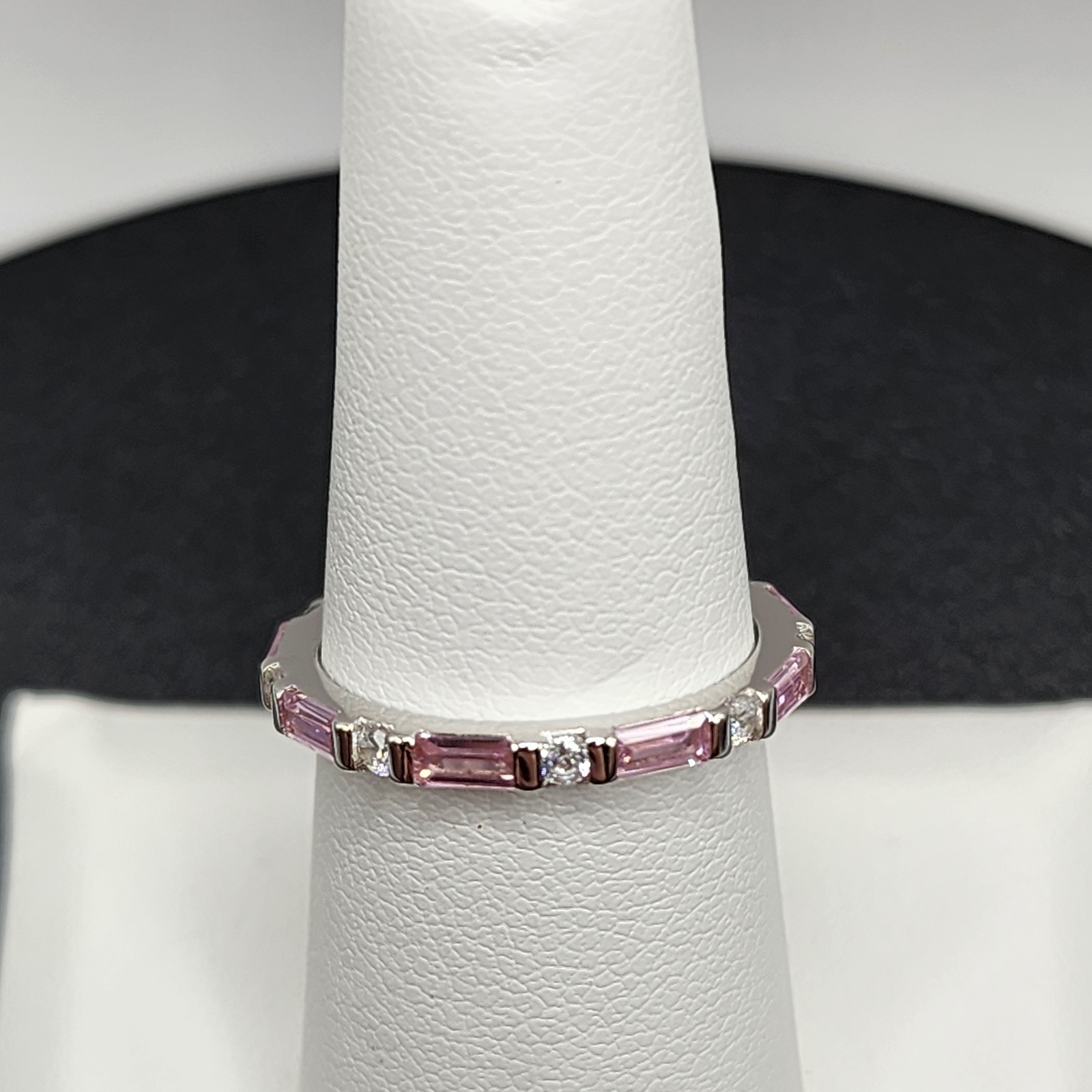 925 NEW Sterling Silver Band Pink & White CZs Eternity Band Size 7 2mm