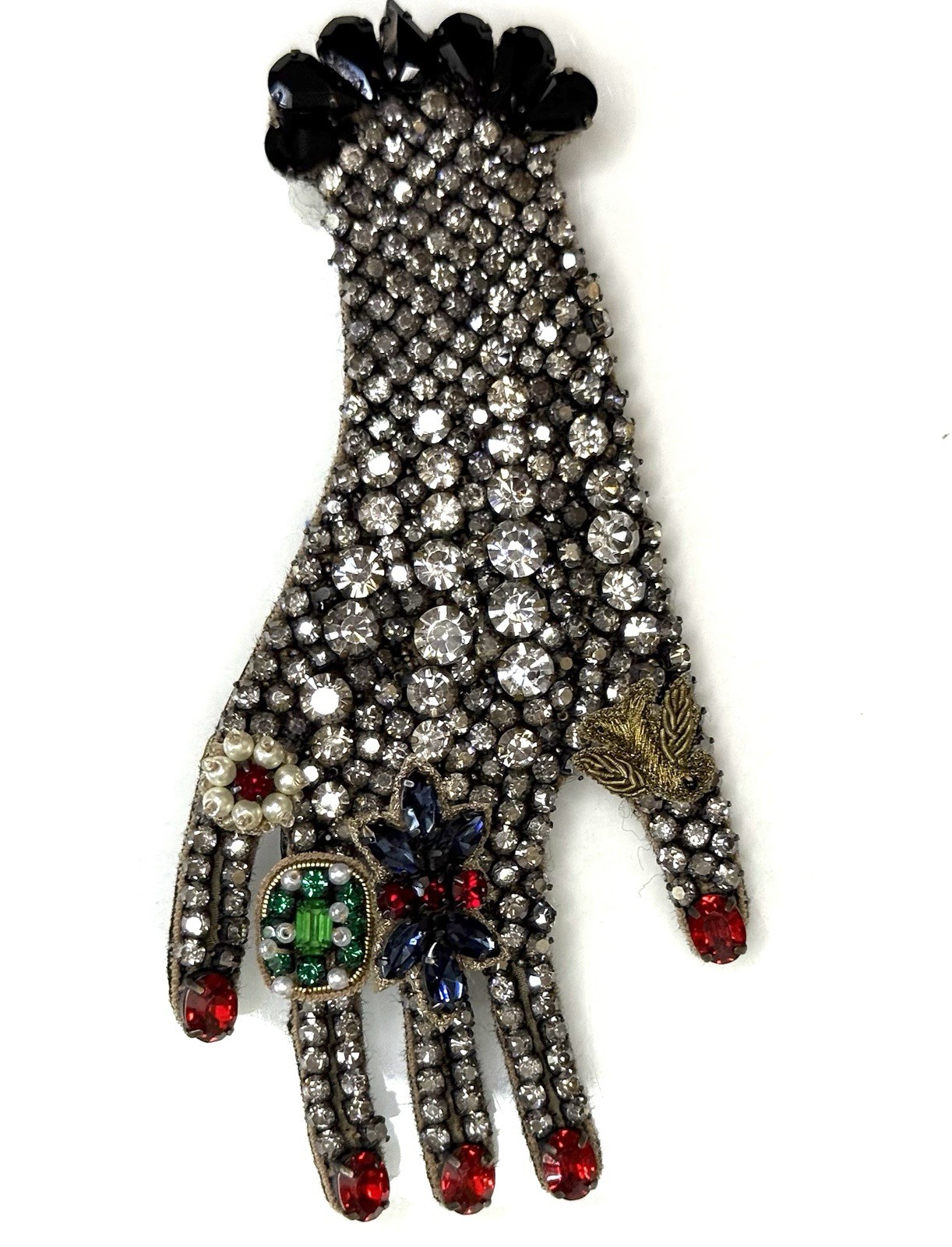 Gucci Black Multicolor Crystal Embellished Right Hand Figure Brooch Pin MSRP$980