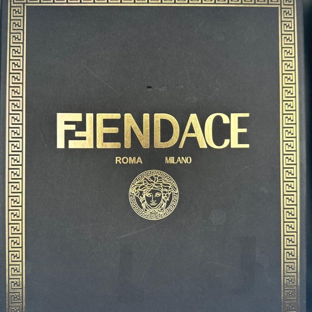 FENDACE Fendi Versace Gold Statement Logo Necklace Boxed Unisex 17.7in 2159