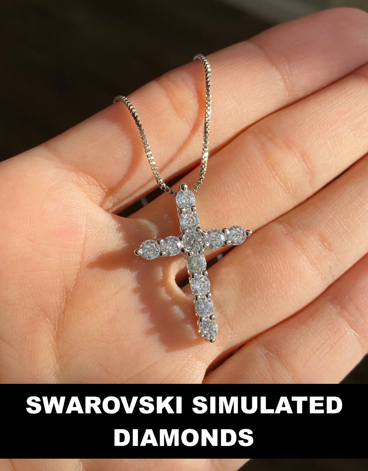 Fashion Cross Crystal Pendant 925 Sterling Silver Chain Necklace Women’s Jewelry