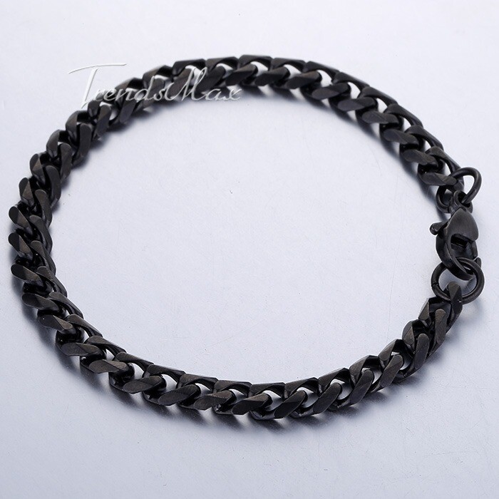 10″ 3-11mm Black Stainless Steel Curb Cuban Link Chain Anklet Bracelet for Ankle