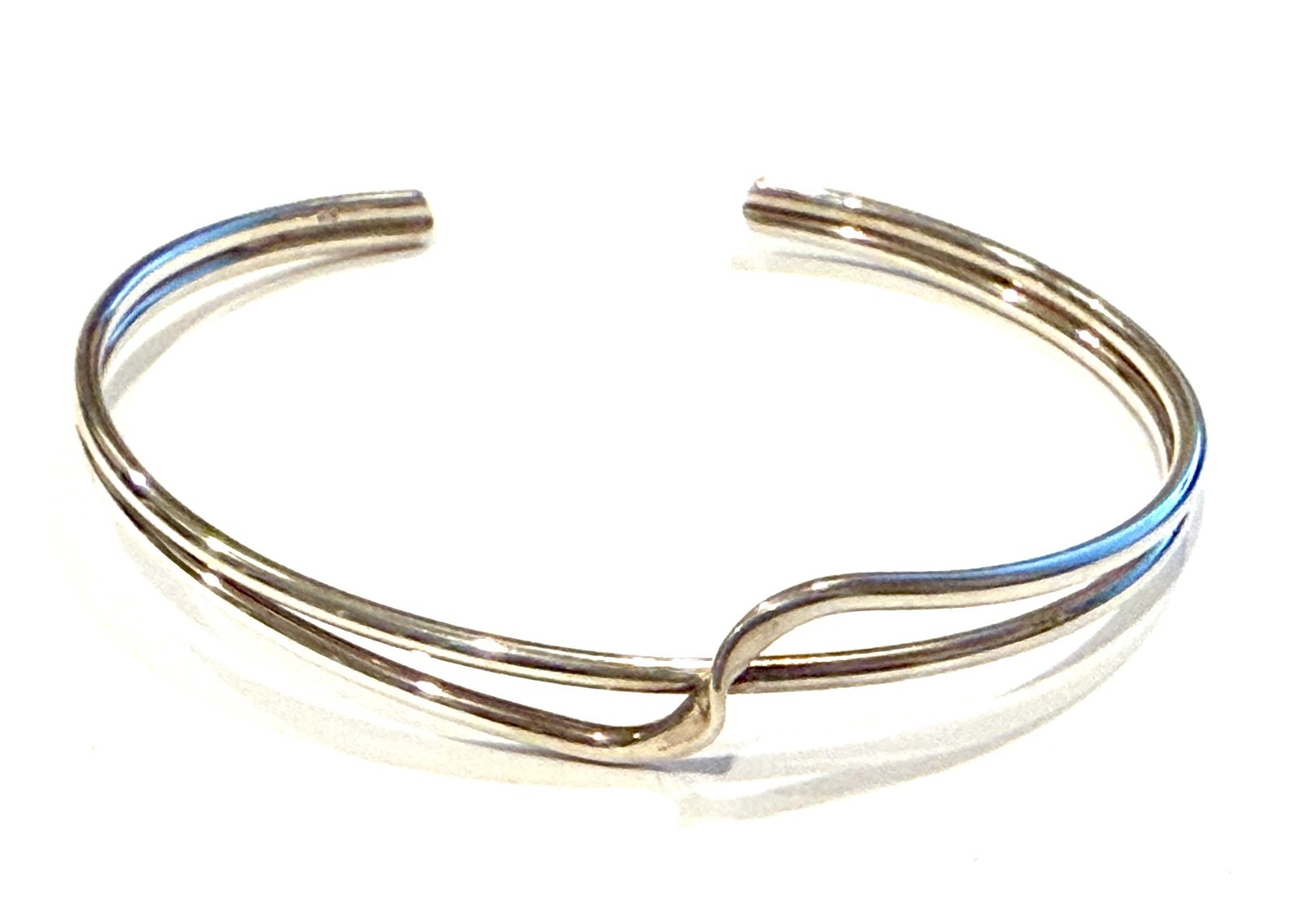Wave Style Sterling Silver Bangle Bracelet Fits like 6.5″ Cape Cod Bracelet #1