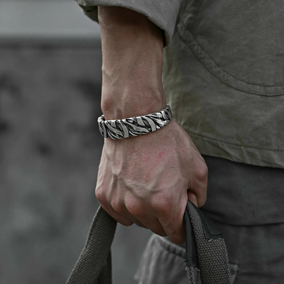 Men’s Retro Twisted Open Wide Bracelet Sterling Silver Bangle Jewelry Gift USA