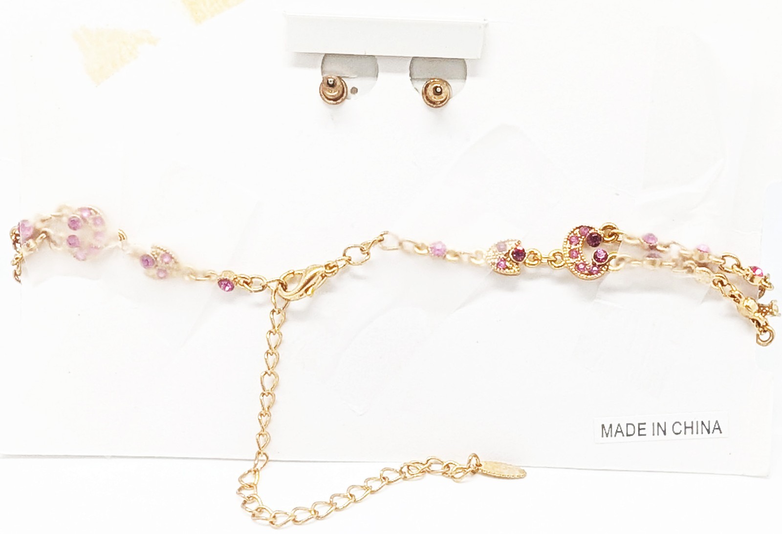 DESIGNER INSPIRED VICTORIAN PINK MULTI CRYSTAL GOLD CHOKER NECKLACE JEWELRY SET