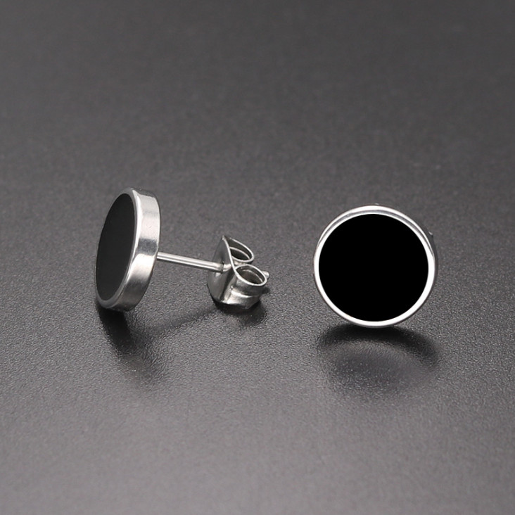 Men Women Stainless Steel Enamel Round Stud Earrings 6/8/10/12mm