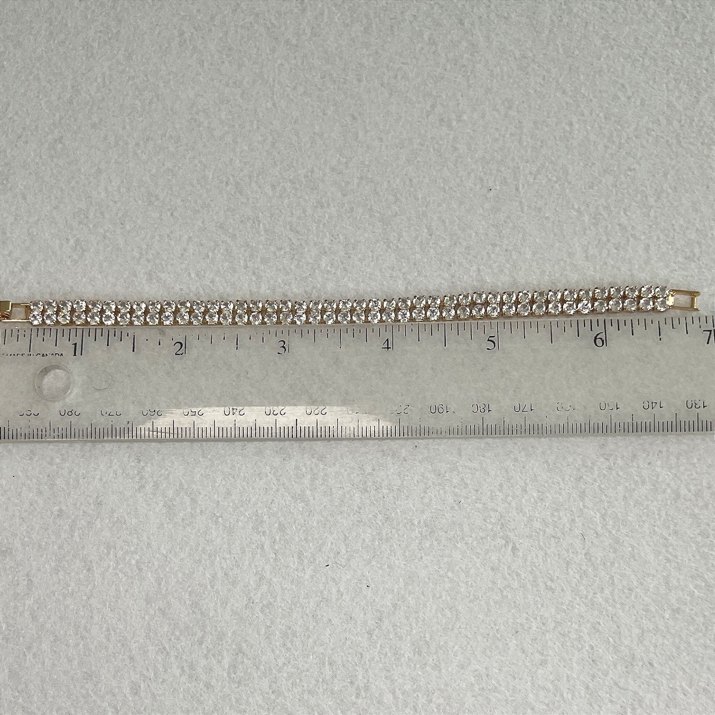 Bracelet Gold Tone Double Row Cubic Zirconia Tennis Fold-over Clasp New