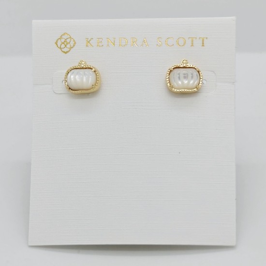 New Kendra Scott Pumpkin Gold Stud Earrings In Ivory Shell