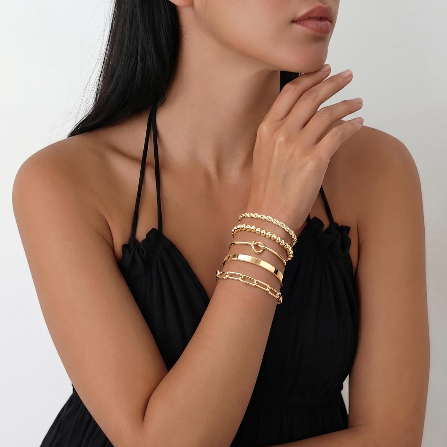 Gokeey Gold Bracelets Set for Women Non Tarnish, Waterproof 14K Gold Plated Ster