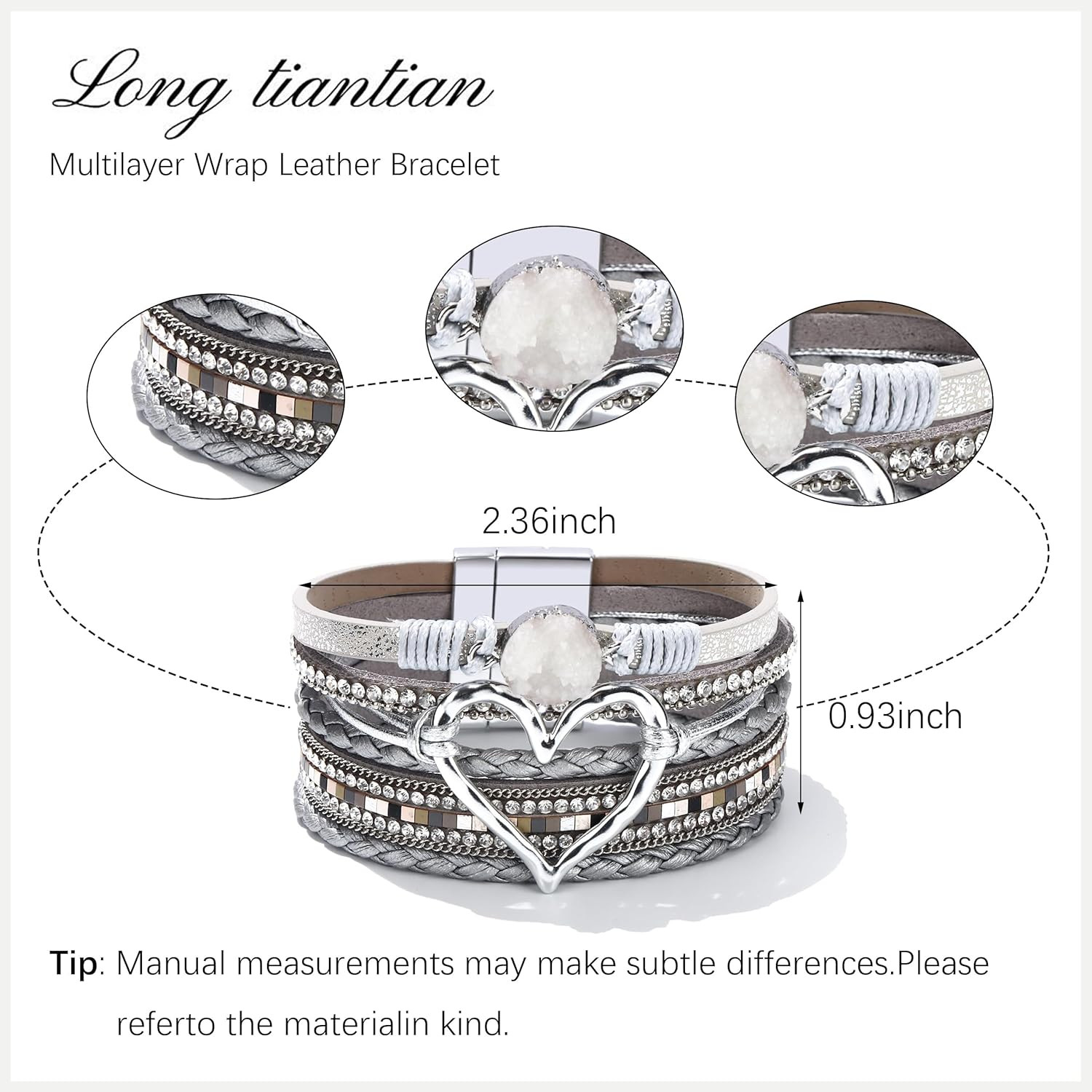 Handmade Leather Heart Wrap Bracelets for Women – Trendy Stackable Cuffs