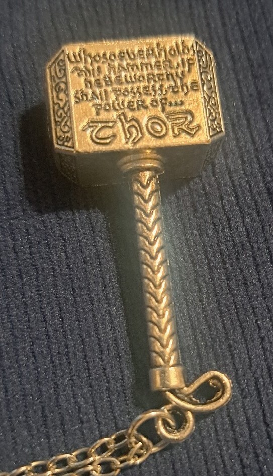 Silvertone Superhero Comic Thor Hammer Pendant Medium Length 19in
