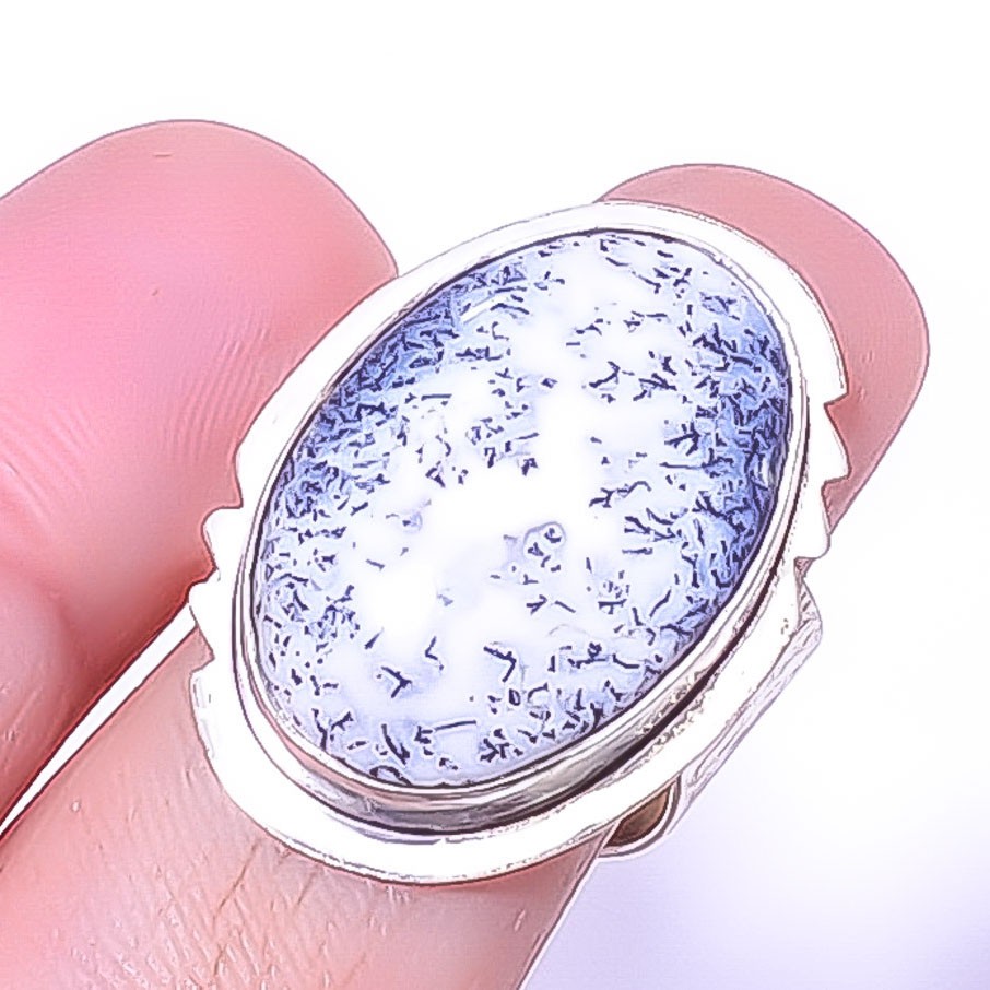 Dendritic Opal – Brazil Gemstone Silver Handmade Jewelry Ring s.7 A36